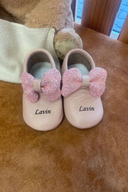 İsimli Bebek Ayakkabısı Hakiki Deri Adele Pudra